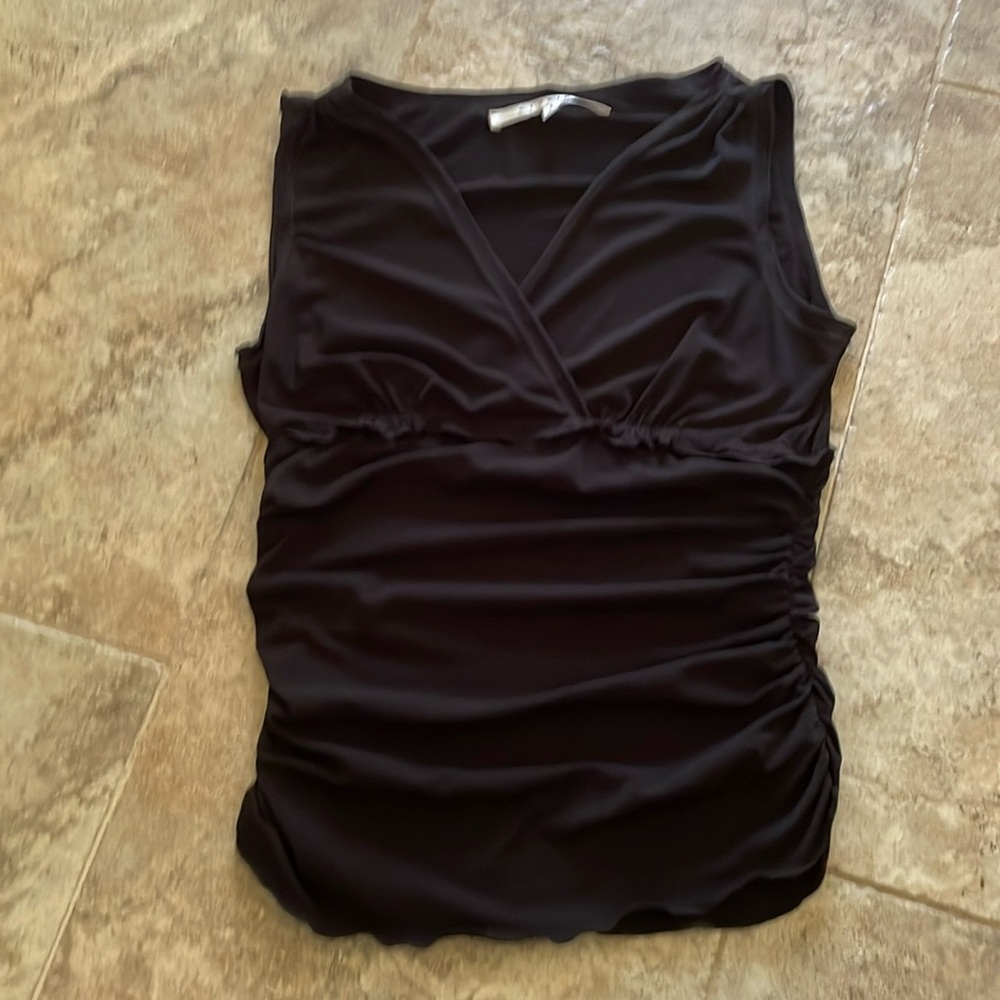 studio m black tank top v neck empire waist ruched sides woman’s size small Y2K